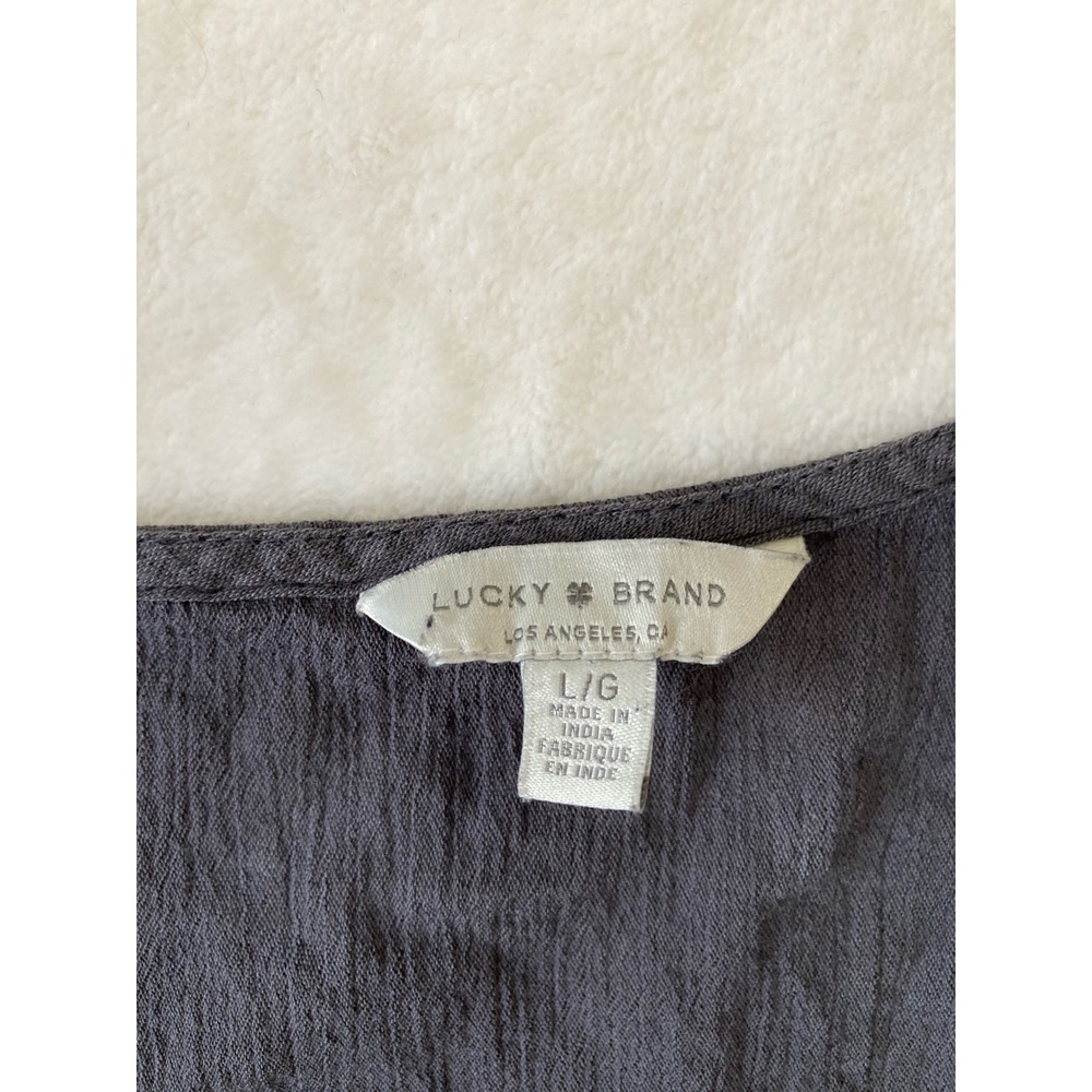 Lucky Brand Womens Gray Embroidered Peplum Tank Top Large Tassel Tie Boho Gypsy - Picture 4 of 8